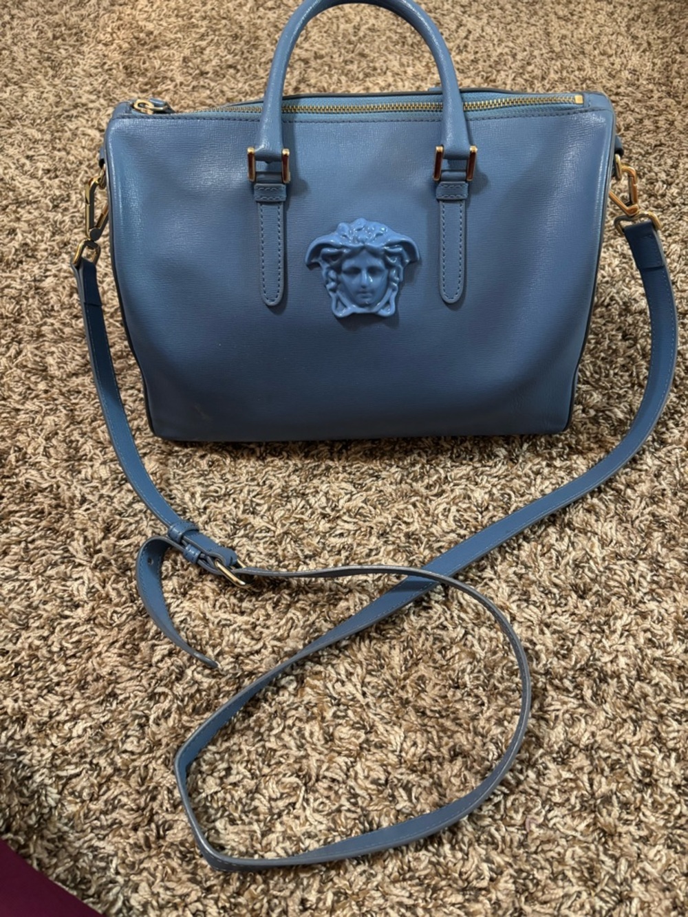 Versace Powder Blue Leather Medusa Shoulder Bag